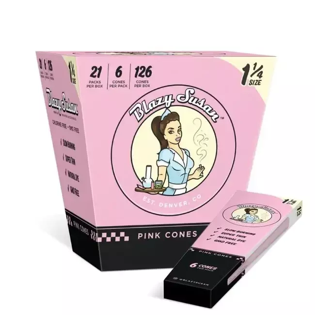 Blazy Susan® - Pink 1¼ Pre-Roll Cones (6ct) - Display of 21