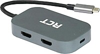 RCT 3-in-1 USB Type C hub with 2 HDMI; USB Type C Power pass-through and Multi-Steam Transport technology
