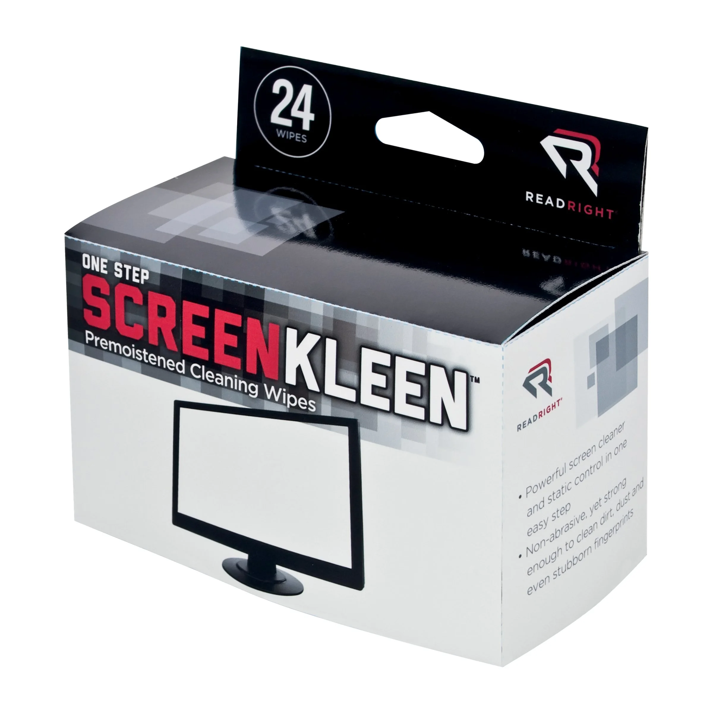 Read Right OneStep Screen Cleaner Wet Wipes, 24 Count (RR1209)