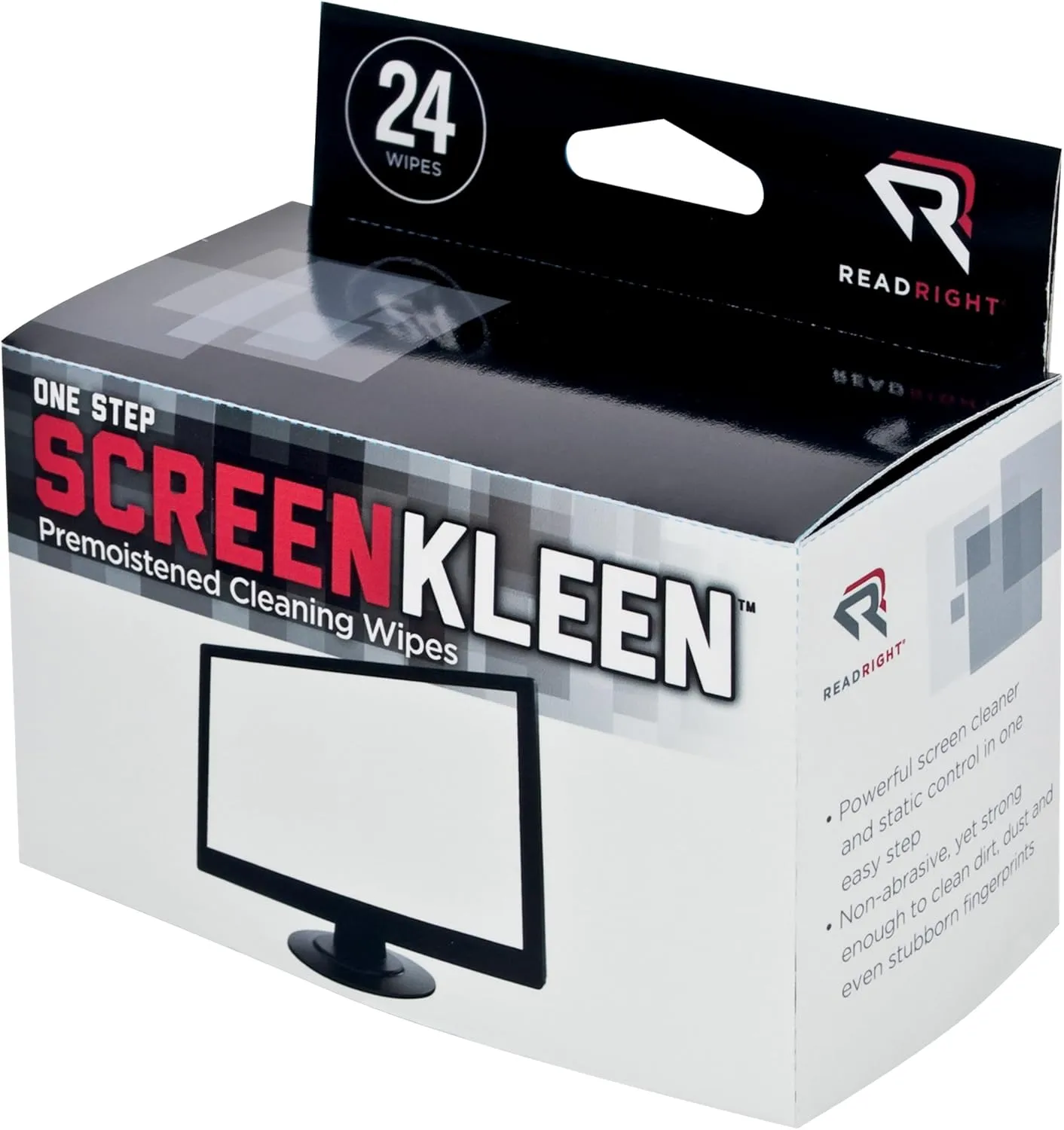 Read Right OneStep Screen Cleaner Wet Wipes, 24 Count (RR1209)
