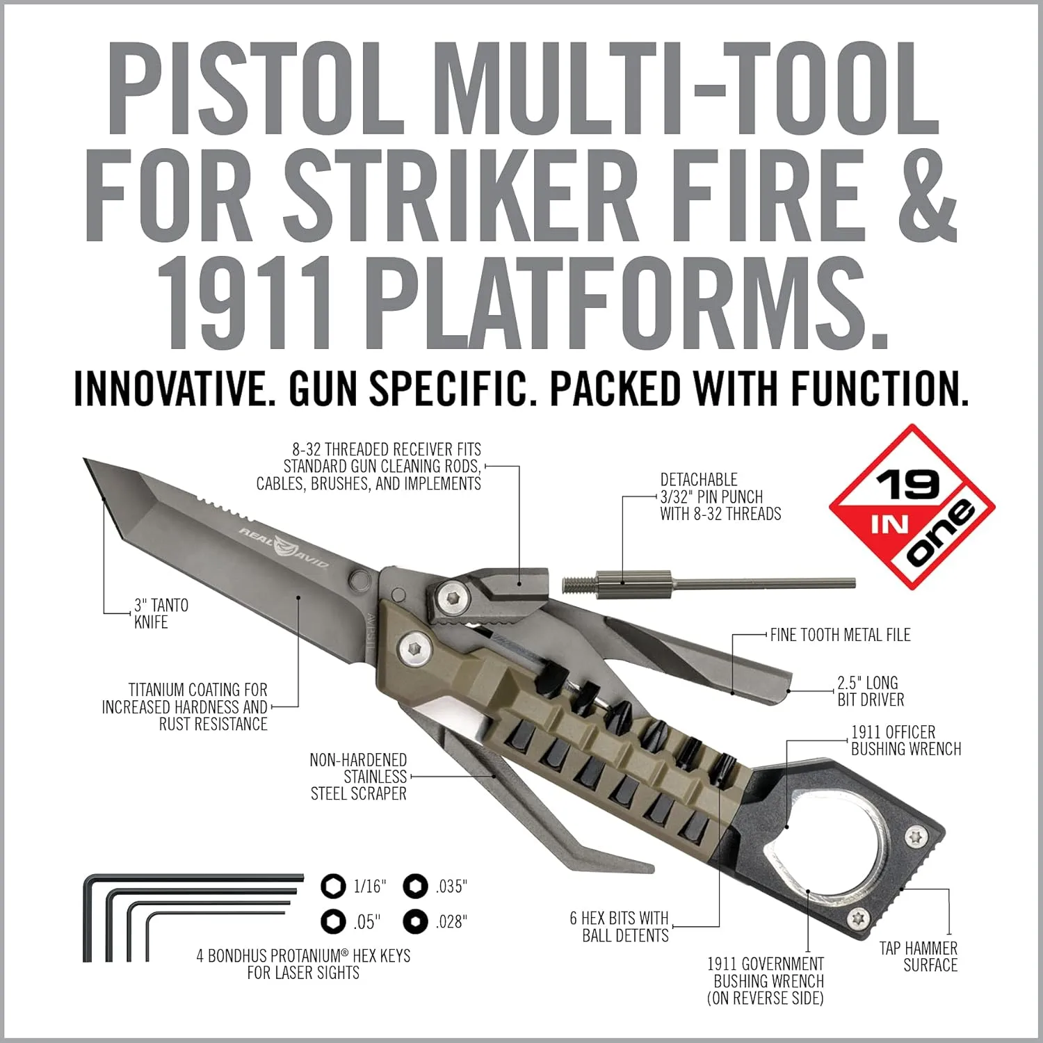 Real Avid 19-in-1 Pistol Tool and Walker's Razor Slim Electronic Ear Protection Bundle Pistol Tool + Ear Protection
