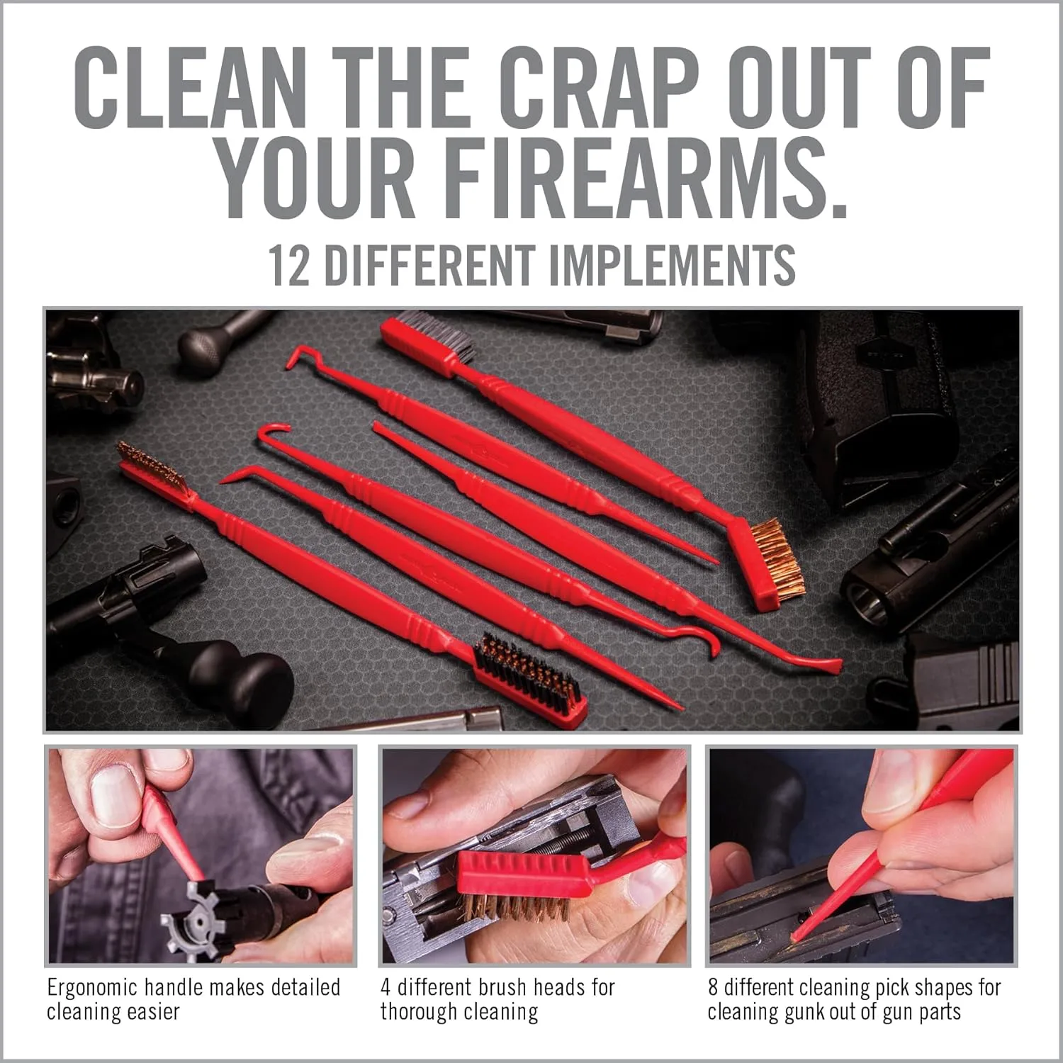Real Avid Gun Detailing Brush Set & Pick Set: 12 Gun Cleaning Tools with Soft Bristle and Stiff Bristle Scrub Brushes