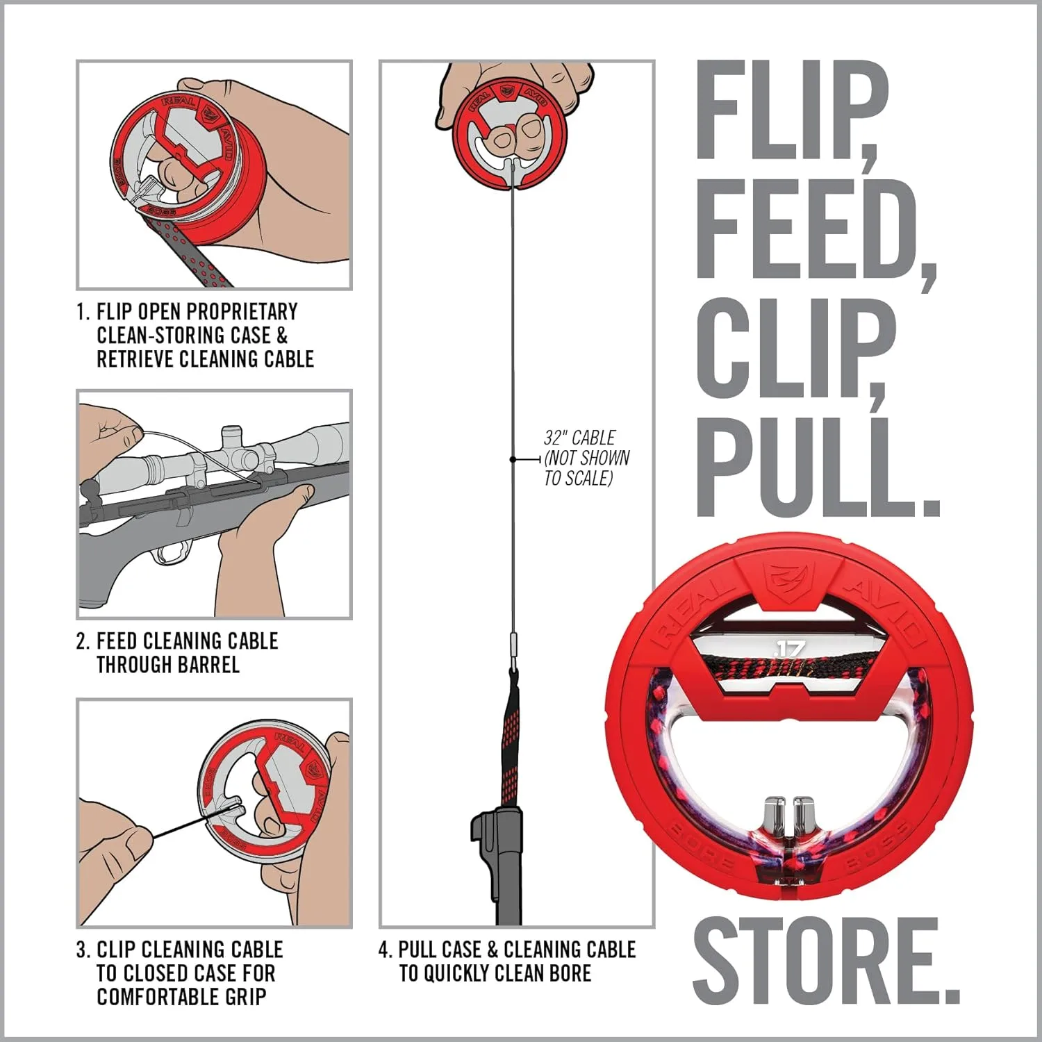 Real Avid Bore Boss Gun Cleaning System - Rapid Pull Through Barrel & Bore Cleaning Cable with Integrated Brush & Mop