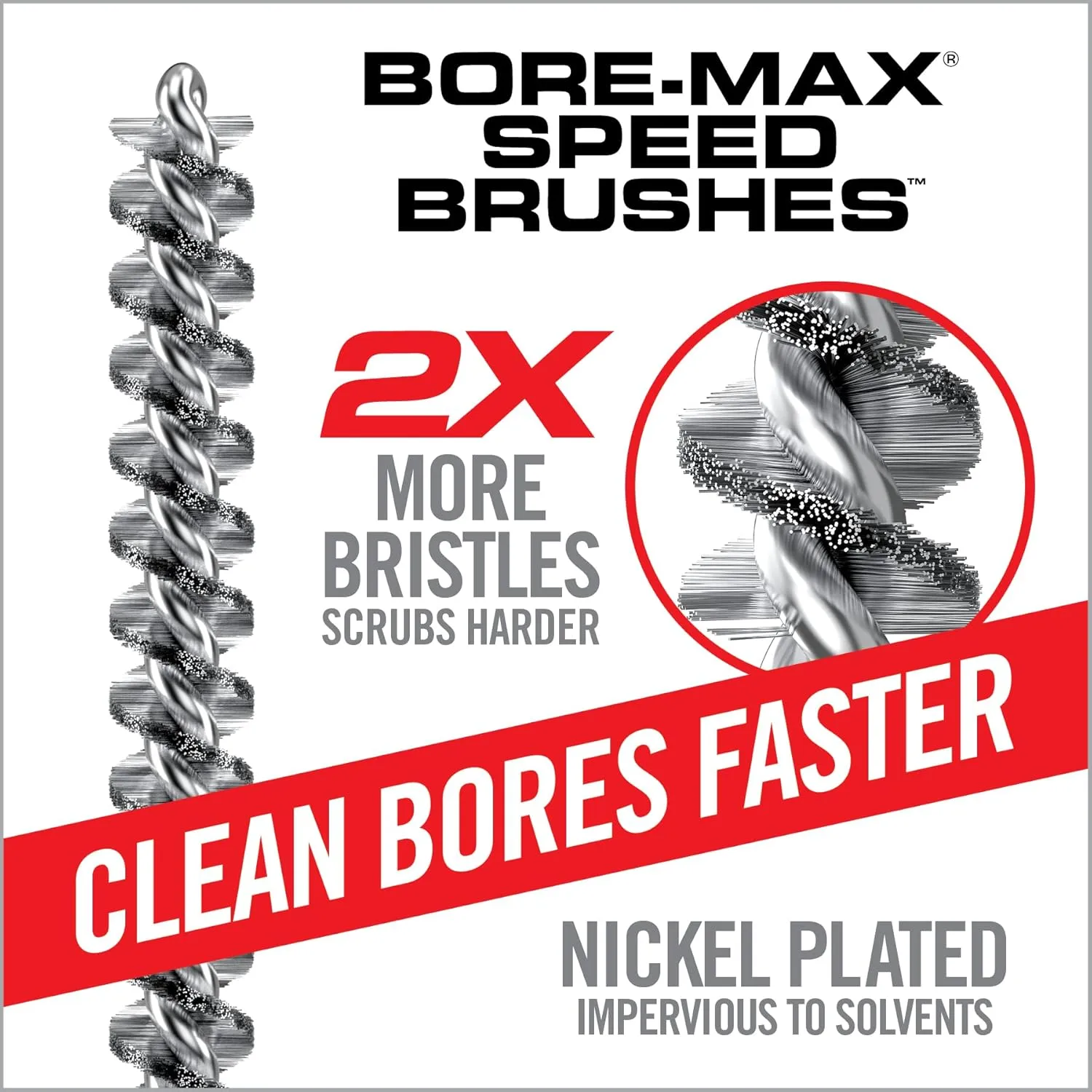 Real Avid Bore-Max Bore Brush, Nickel-Plated Bronze Barrel Brush with Stainless Steel Handle