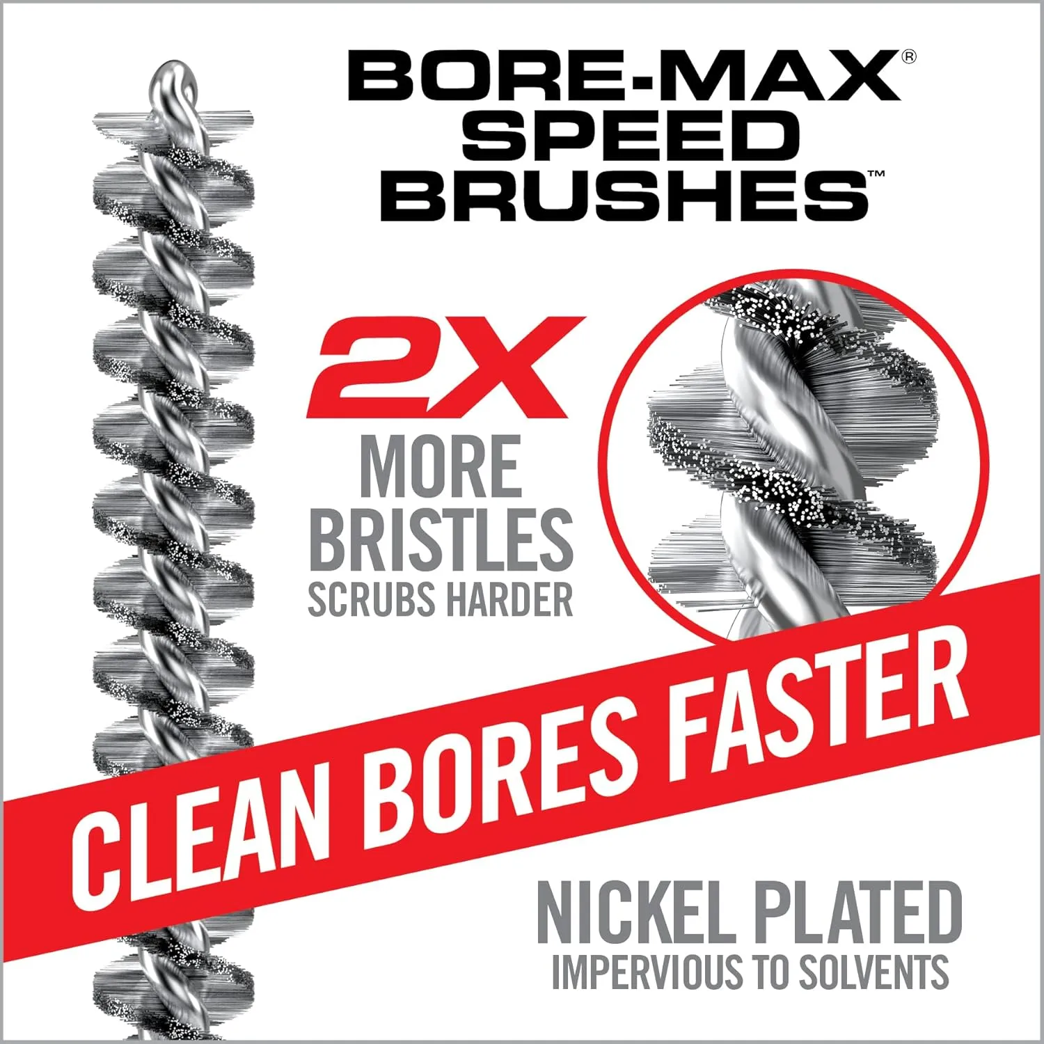 Real Avid Bore-Max Bore Brush, Nickel-Plated Bronze Barrel Brush with Stainless Steel Handle