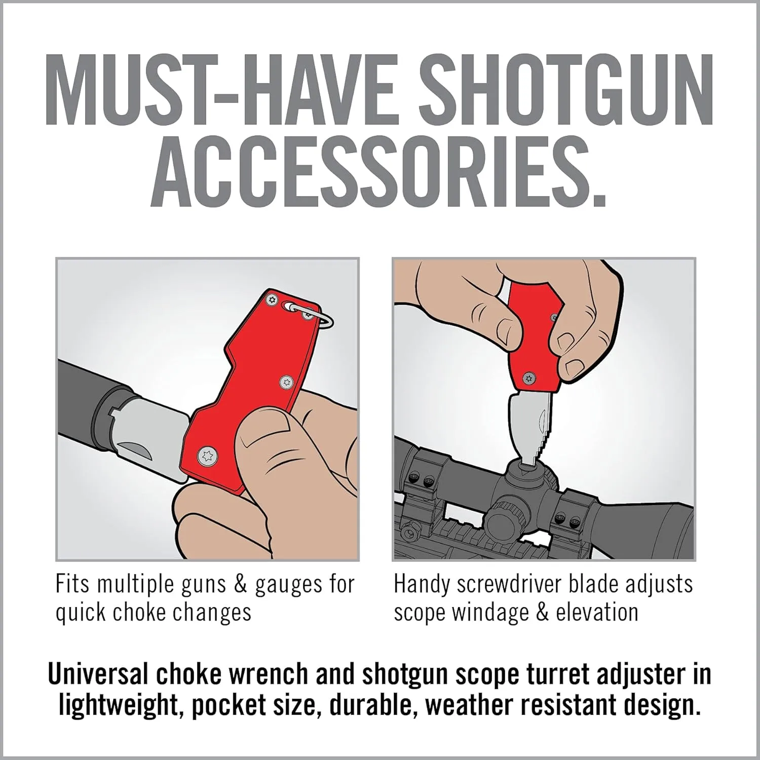 Real Avid FINI Shotgun Tool Choke Wrench with Shotgun Scope Adjuster and Shotgun Keychain