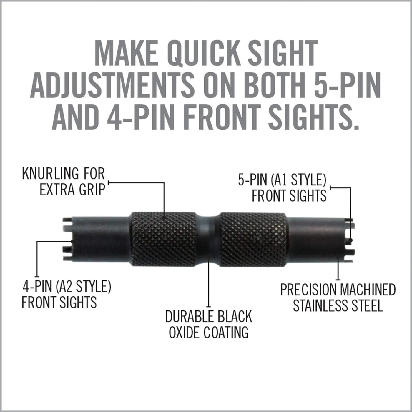 Real Avid Front Sight Adjuster: universal tool for adjusting A1 and A2 Type Front Sights (4-prong and 5-prong BUIS)