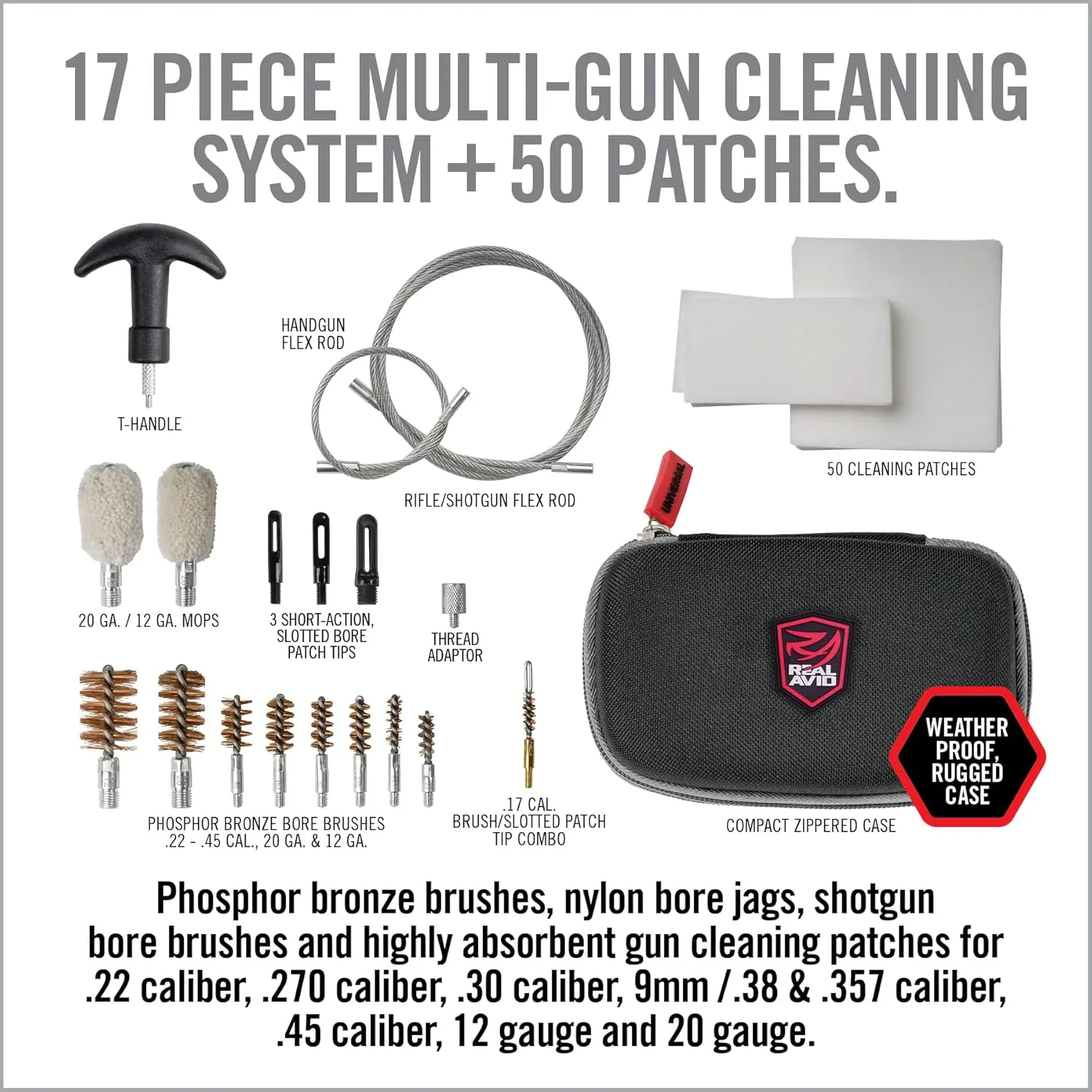 Real Avid Gun Boss Universal Cable 17-Piece Multi Caliber Gun Cleaning Kit for 12 & 20 gauge shotguns