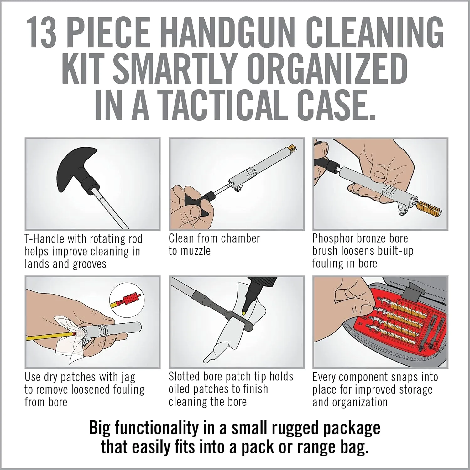 Real Avid Handgun Cleaning Kit - All-in-One 13 Piece Pistol Cleaning Kit with Cleaning Rod, Bore Brushes