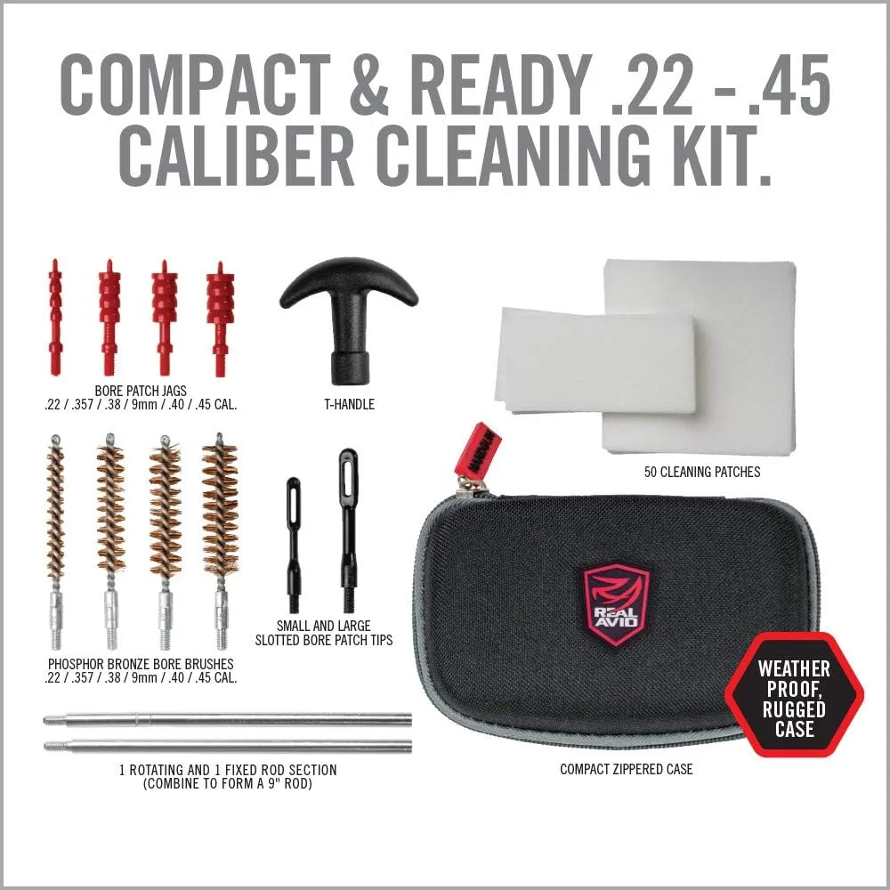 Real Avid Handgun Cleaning Kit - All-in-One 13 Piece Pistol Cleaning Kit with Cleaning Rod, Bore Brushes