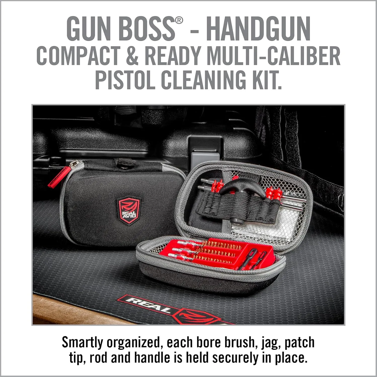 Real Avid Handgun Cleaning Kit - All-in-One 13 Piece Pistol Cleaning Kit with Cleaning Rod, Bore Brushes