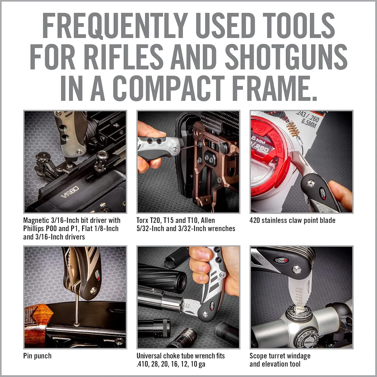 Real Avid Gun Tool - 18-In-1 Gunsmithing Shotgun & Rifle Multi Tool - Bit Driver, Torq Bits, Choke Tube Wrench, Allen Wrench