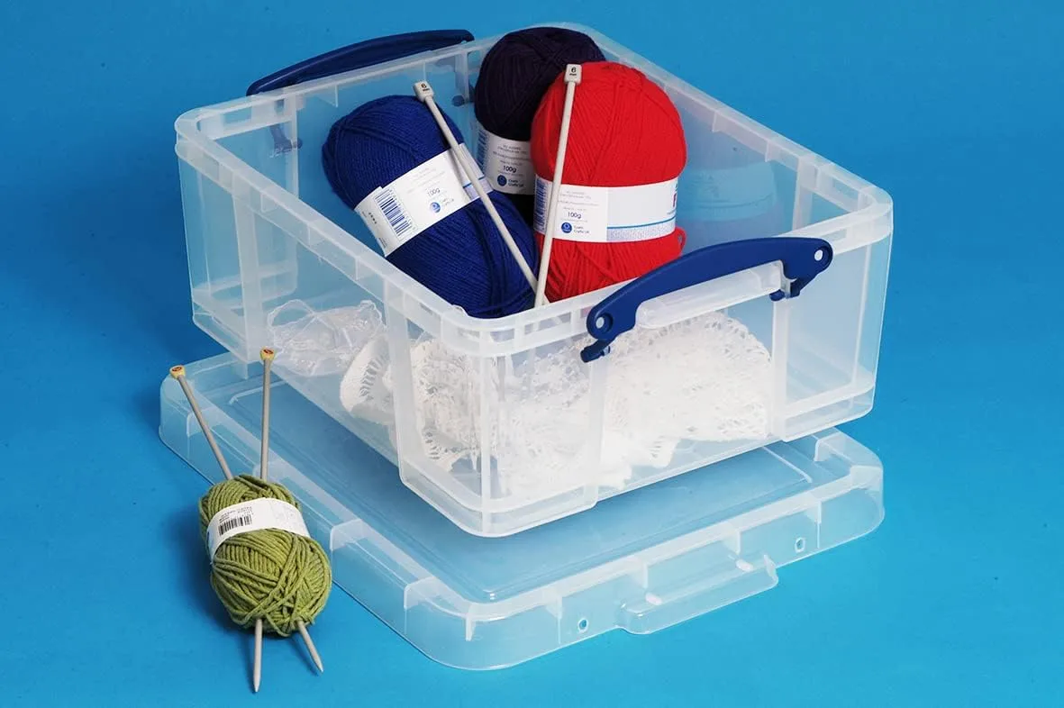 Really Useful Box Plastic Storage Container With Built-In Handles And Snap Lid, 17 Liters, 18 7/8in x 15 3/8in x 8in, Clear