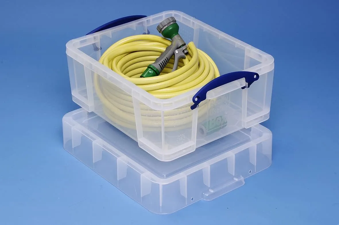 Really Useful Box Plastic Storage Container With Built-In Handles And Snap Lid, 17 Liters, 18 7/8in x 15 3/8in x 8in, Clear