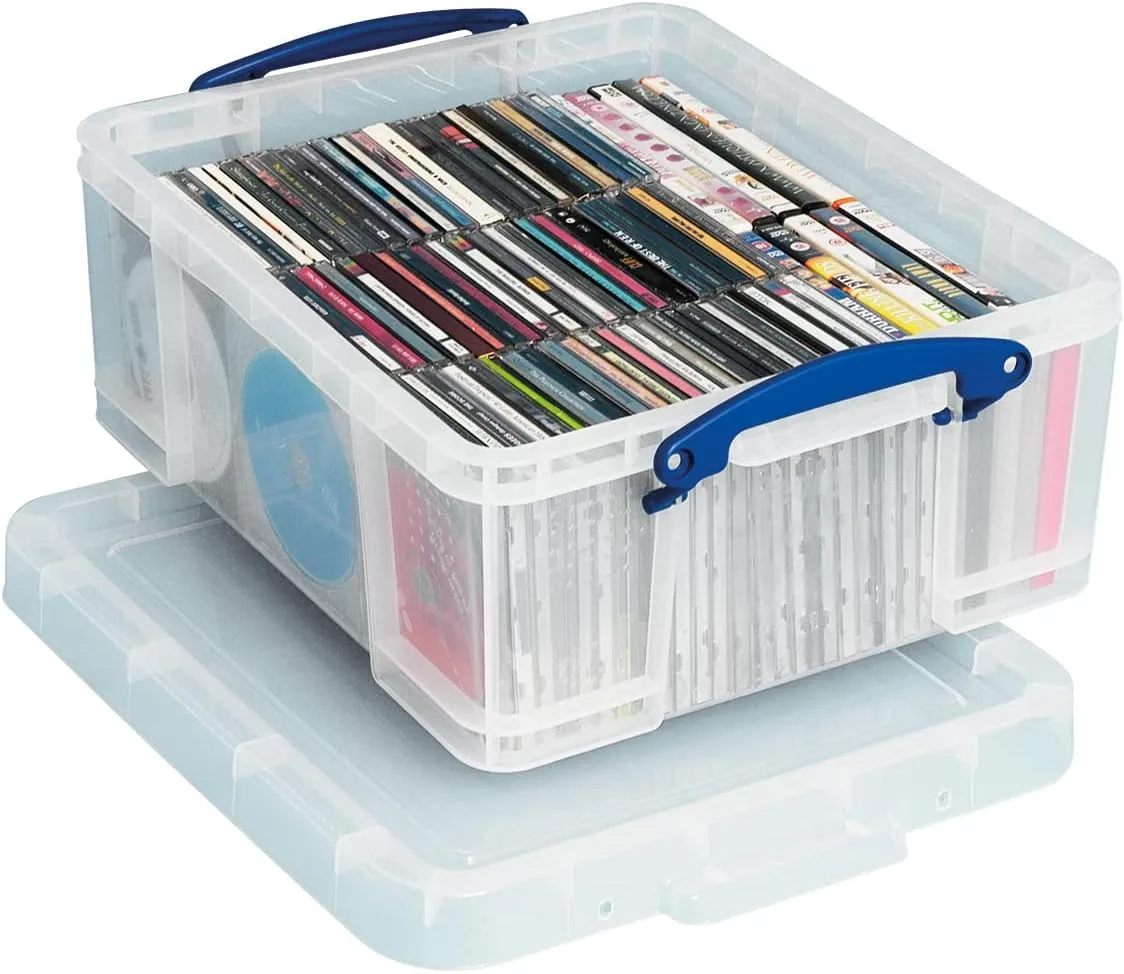 Really Useful Box Plastic Storage Container With Built-In Handles And Snap Lid, 17 Liters, 18 7/8in x 15 3/8in x 8in, Clear