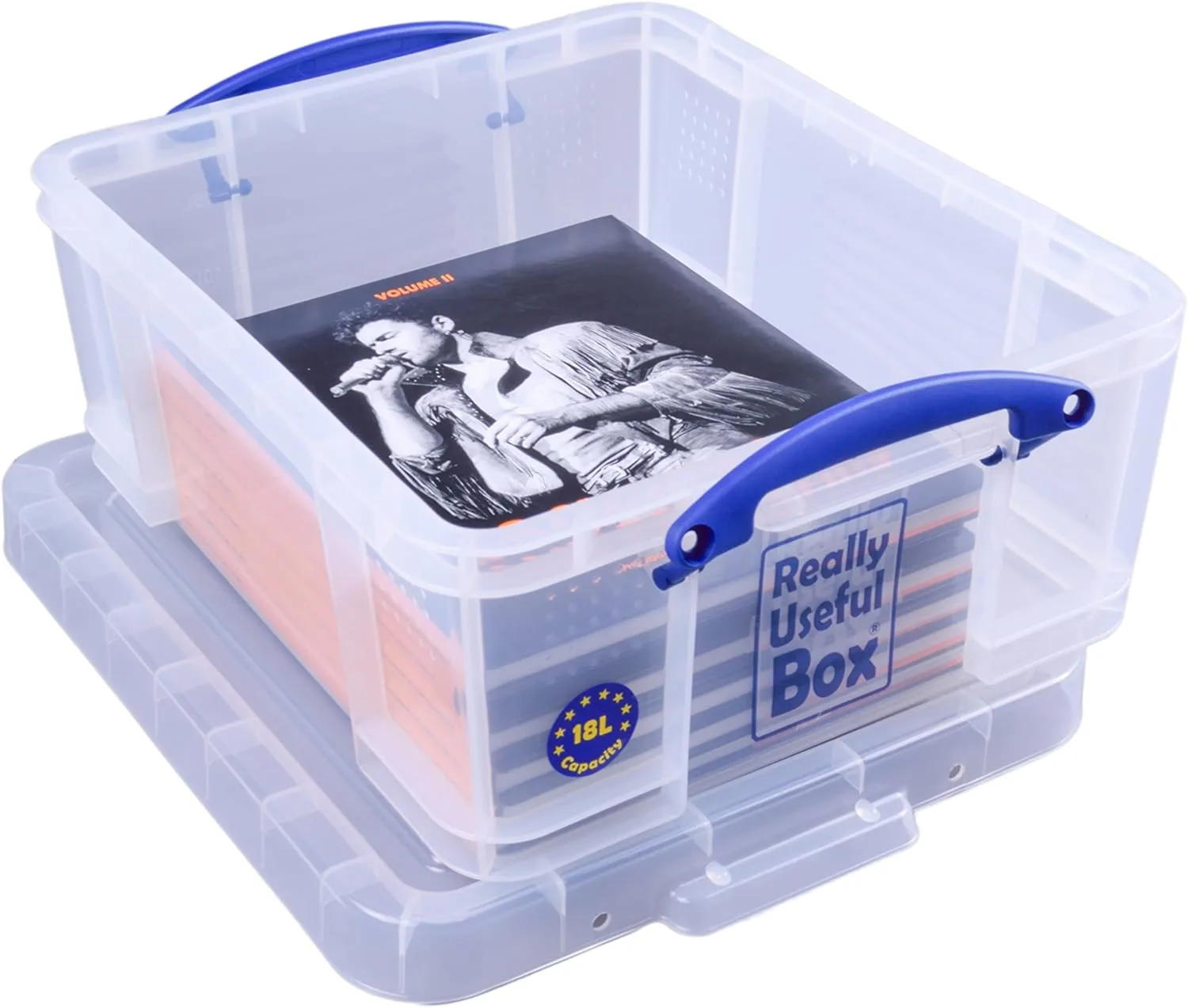 Really Useful Box Plastic Storage Container With Built-In Handles And Snap Lid, 17 Liters, 18 7/8in x 15 3/8in x 8in, Clear