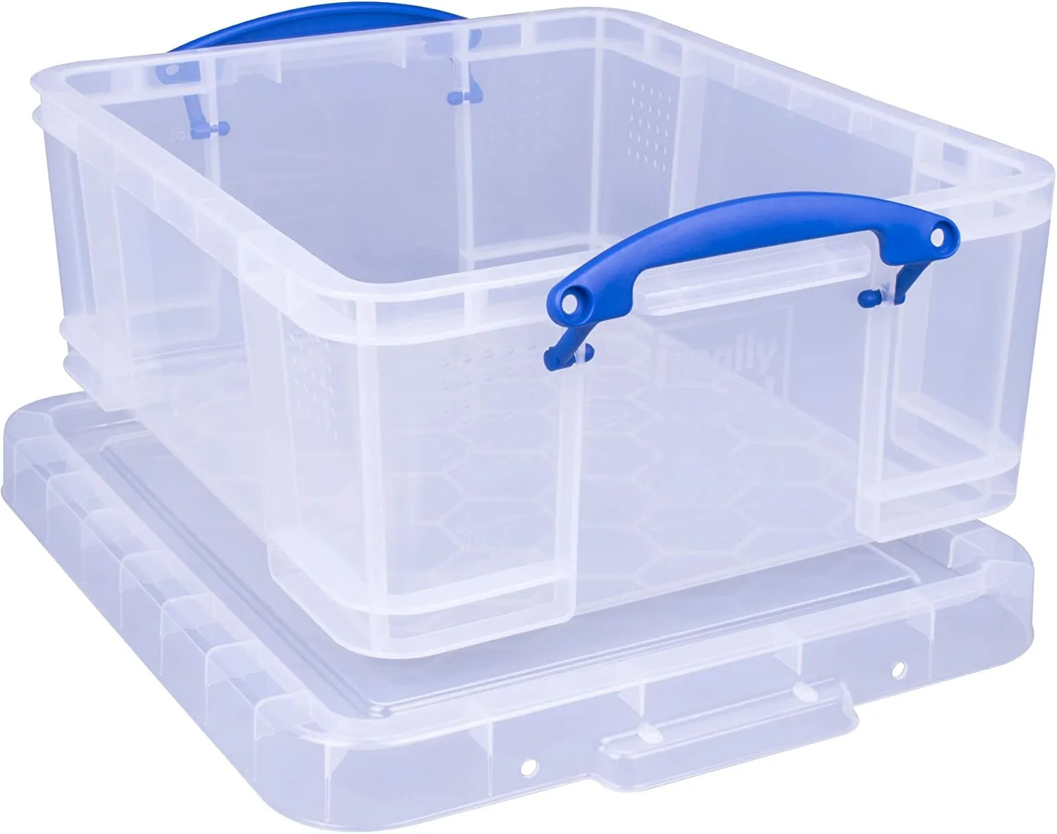 Really Useful Box Plastic Storage Container With Built-In Handles And Snap Lid, 17 Liters, 18 7/8in x 15 3/8in x 8in, Clear