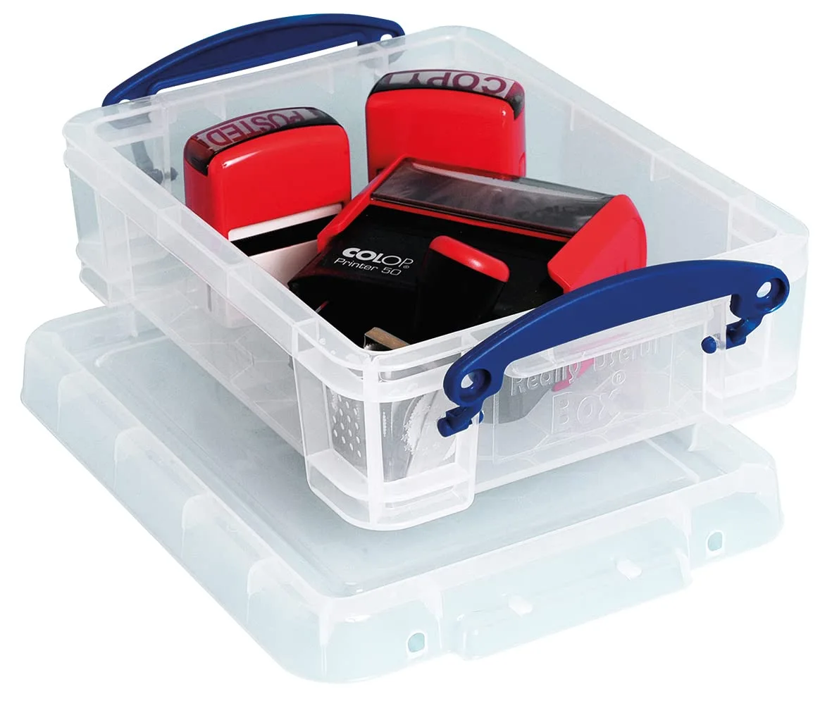 Really Useful Box Plastic Storage Container With Built-In Handles And Snap Lid, 1.75 Liters, 9 1/2in x 7in x 3in, Clear