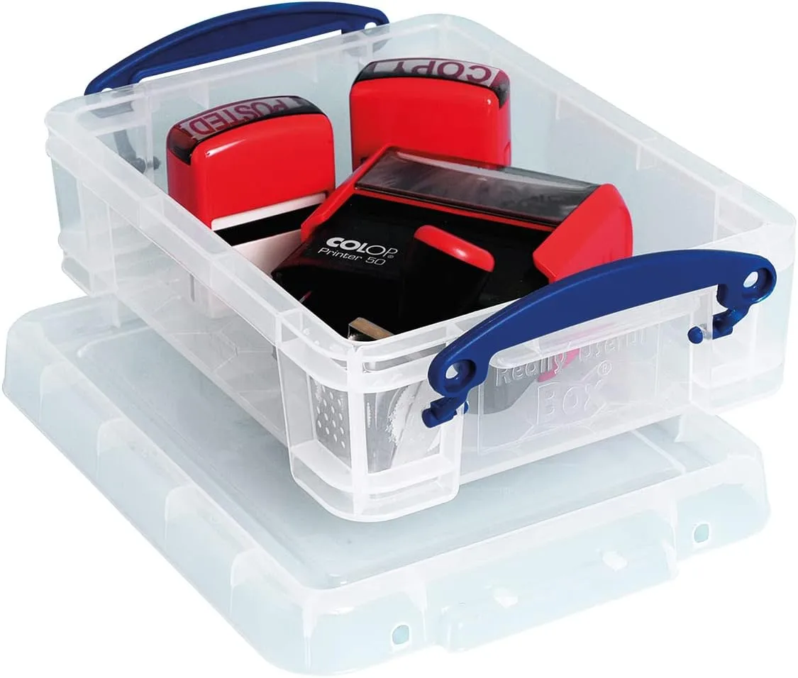 Really Useful Box Plastic Storage Container With Built-In Handles And Snap Lid, 1.75 Liters, 9 1/2in x 7in x 3in, Clear