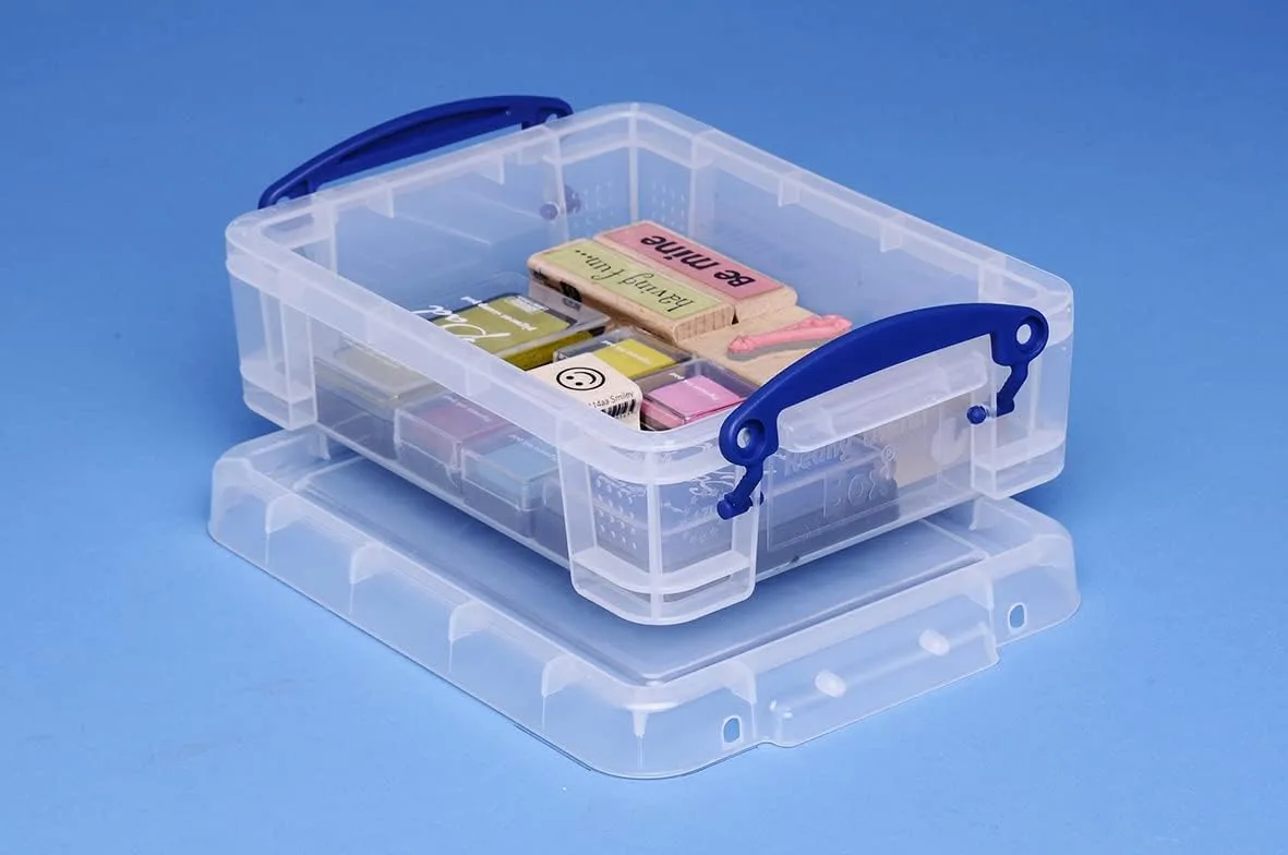Really Useful Box Plastic Storage Container With Built-In Handles And Snap Lid, 1.75 Liters, 9 1/2in x 7in x 3in, Clear