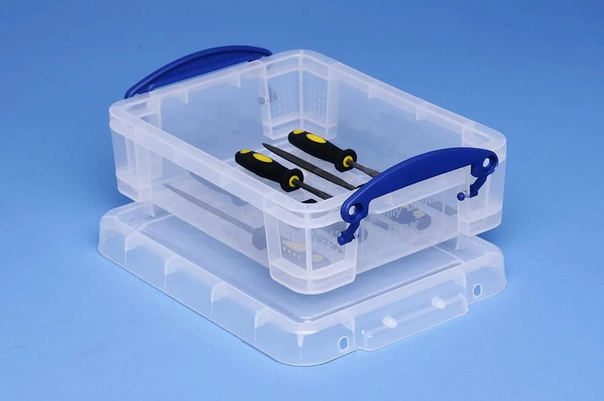 Really Useful Box Plastic Storage Container With Built-In Handles And Snap Lid, 1.75 Liters, 9 1/2in x 7in x 3in, Clear