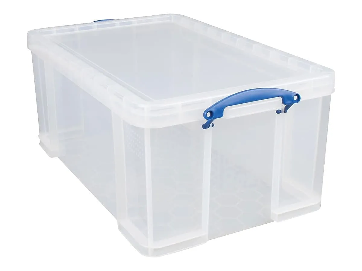 Really Useful Box Plastic Storage Container With Handles/Latch Lid, 28in x 17 5/16in x 12 1/4in, Clear