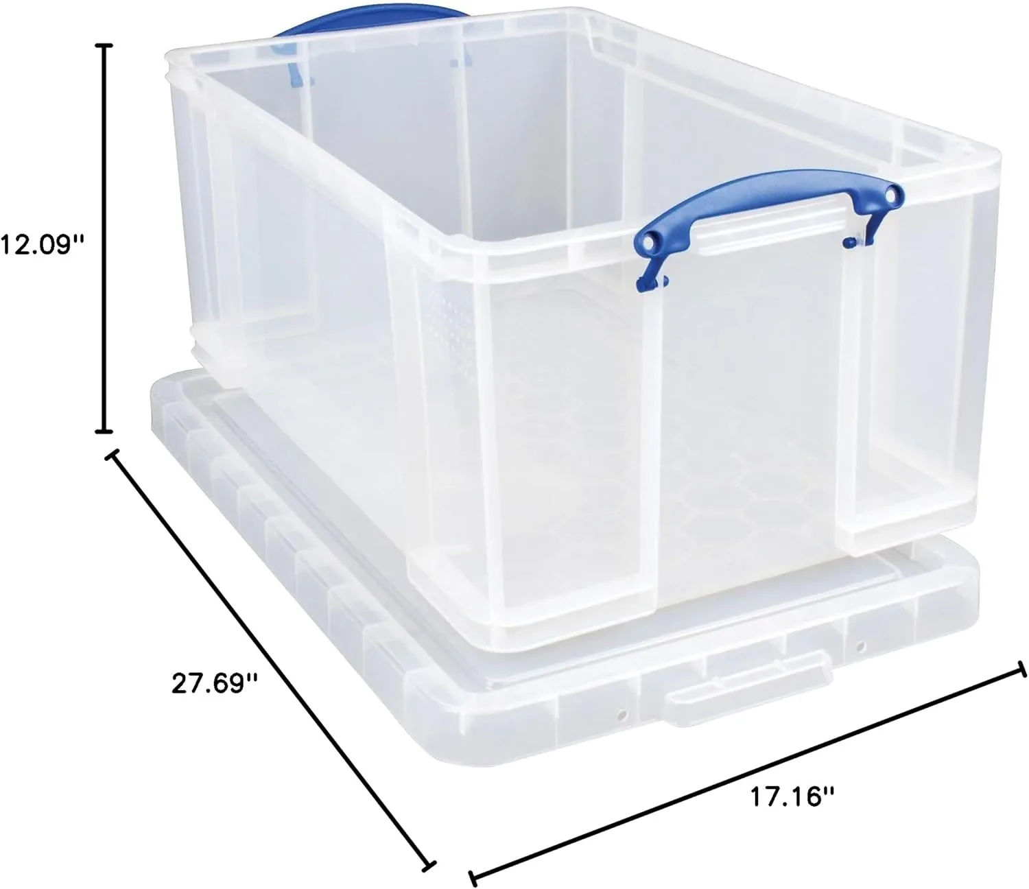 Really Useful Box Plastic Storage Container With Handles/Latch Lid, 28in x 17 5/16in x 12 1/4in, Clear