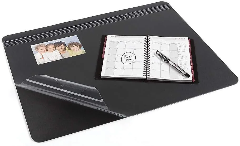 Realspace Overlay Desk Pad With Antimicrobial Treatment, 19in x 24in, Black/Clear