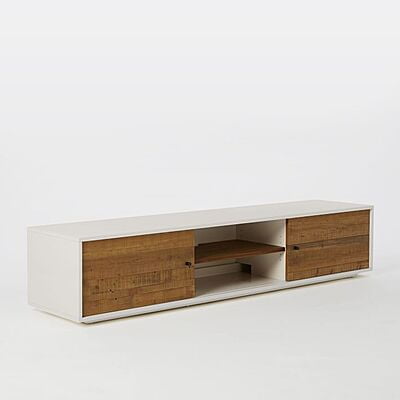 Modern Floating Media Console - White & Reclaimed Wood TV Stand