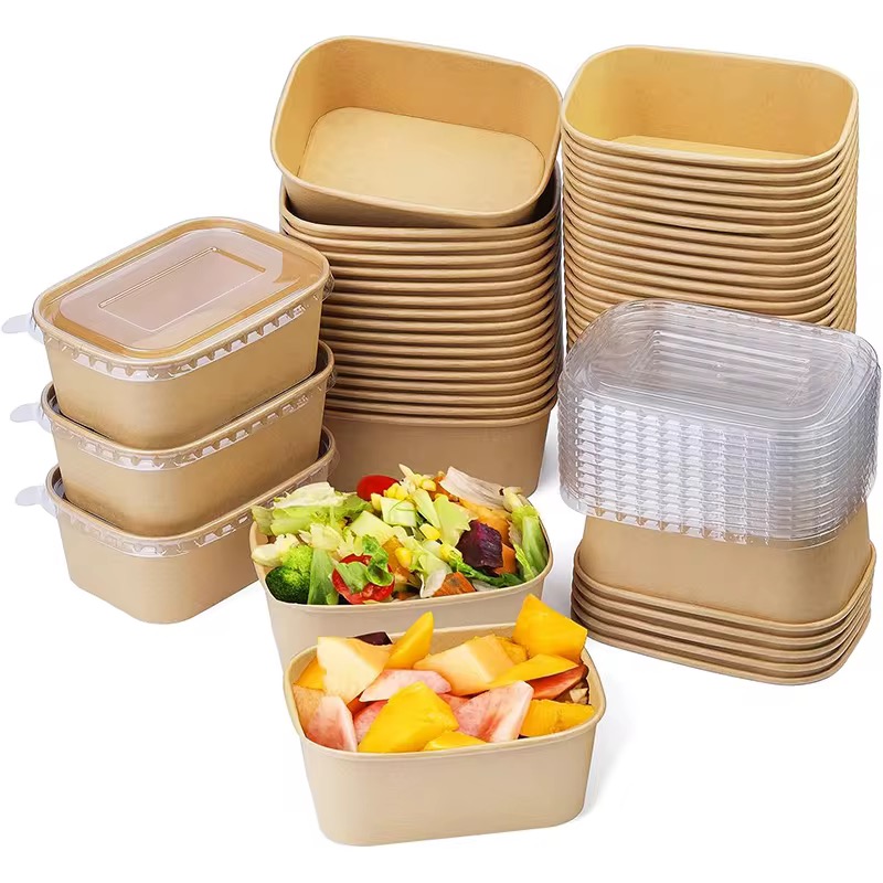 RECTANGULAR KRAFT PACK WITH PET LIDS (LID IS NOT MICROWAVEABLE) - 500ML/750ML/1000ML