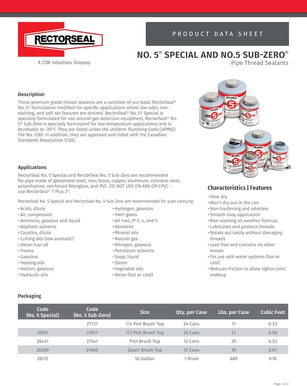 Rectorseal 27541 Pint Brush Top No.5 Sub-Zero Pipe Thread Sealant