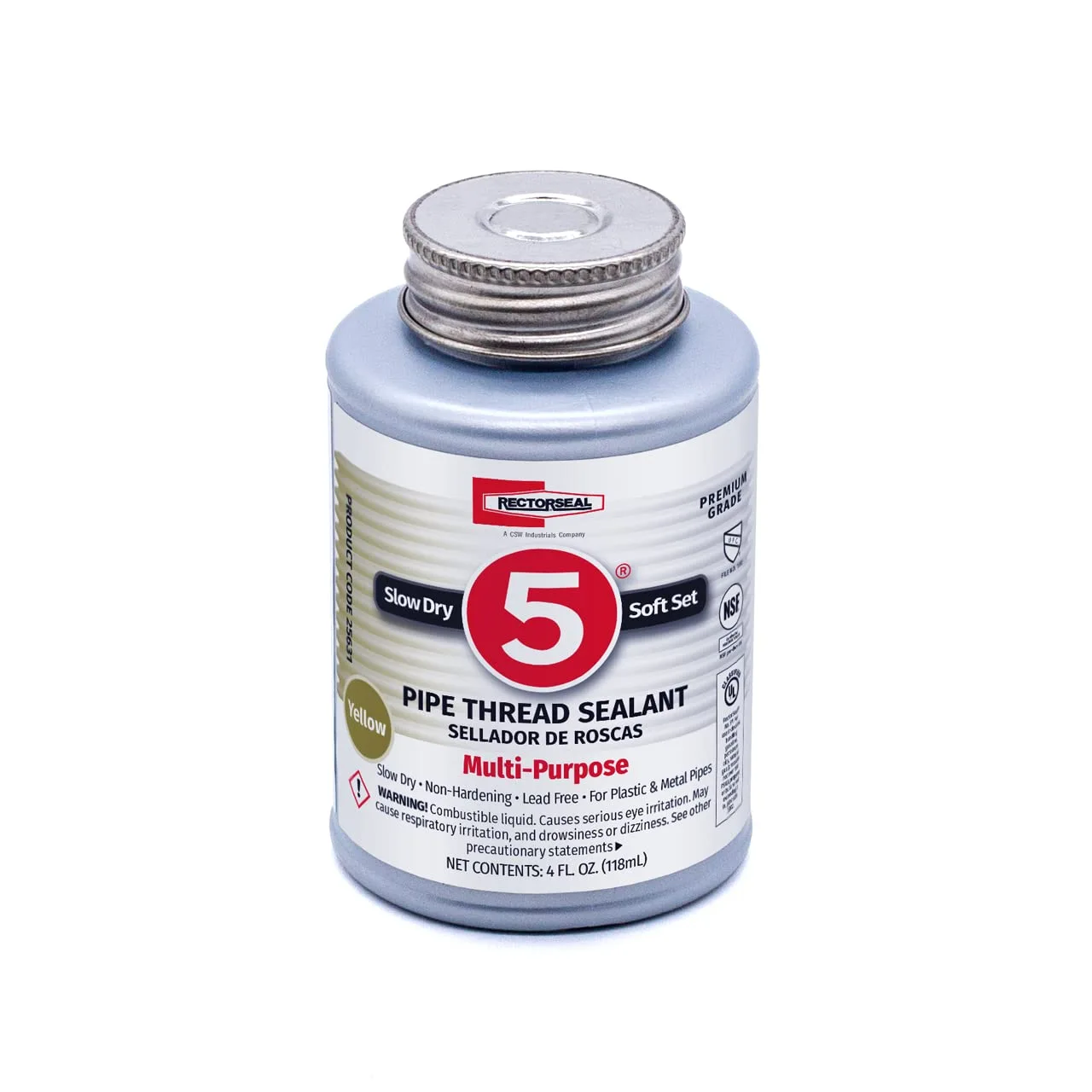 RectorSeal No. 5 25631 Pipe Thread Sealant, Lubricates & Protects Threads, Soft Setting, Slow Drying, & Permits Easy Breakout, Lead Free & Contains No Other Metals, 4 oz
