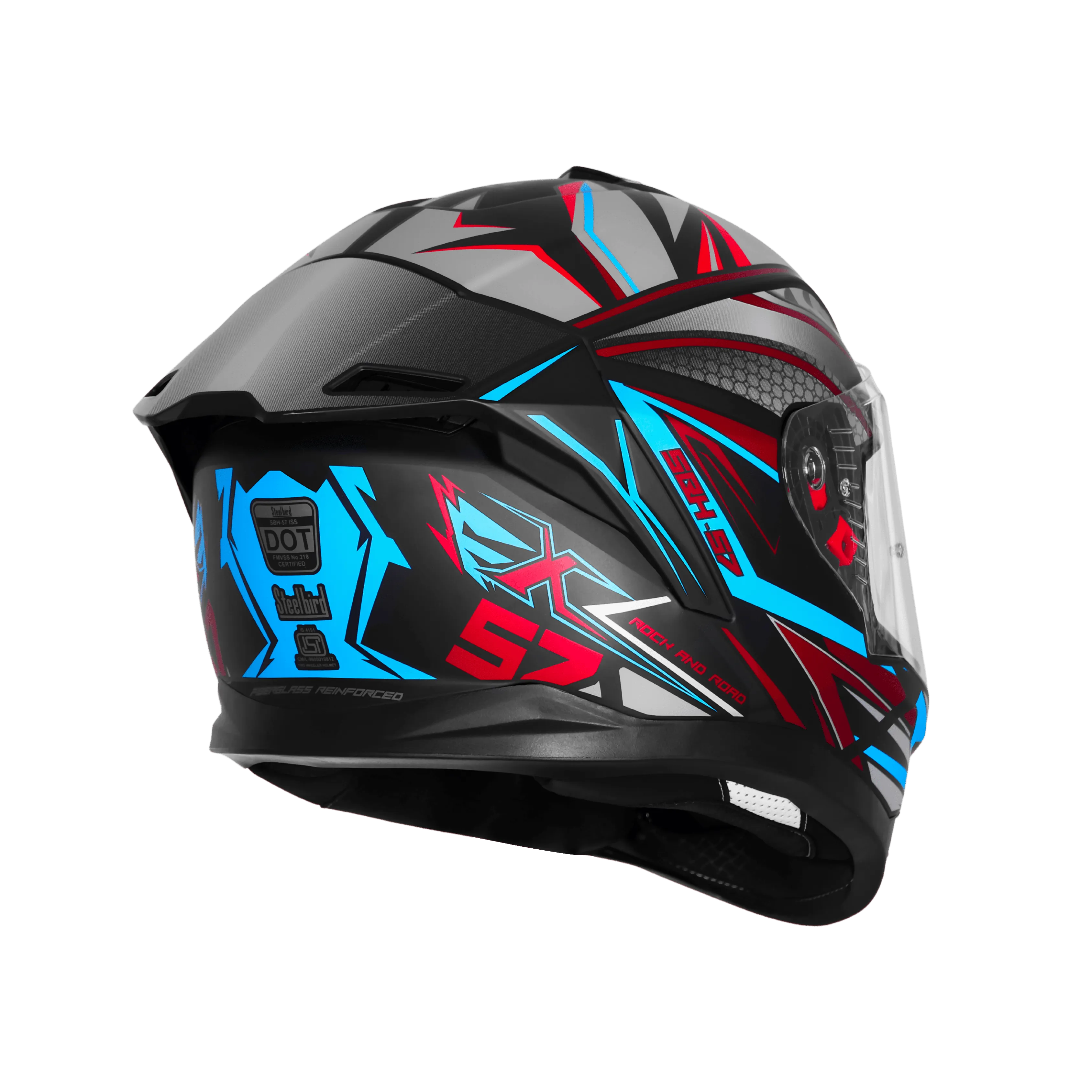STEELBIRD SBH-57 ISS FIGHTER F12 MATT BLACK/JAZZ BLUE/RED FOIL C/V 600 MM WITH EXTRA CHROME VISOR STEELBIRD SBH-57 ISS FIGHTER F12 MATT BLACK/JAZZ BLUE/RED FOIL C/V 600 MM WITH EXTRA CHROME VISOR