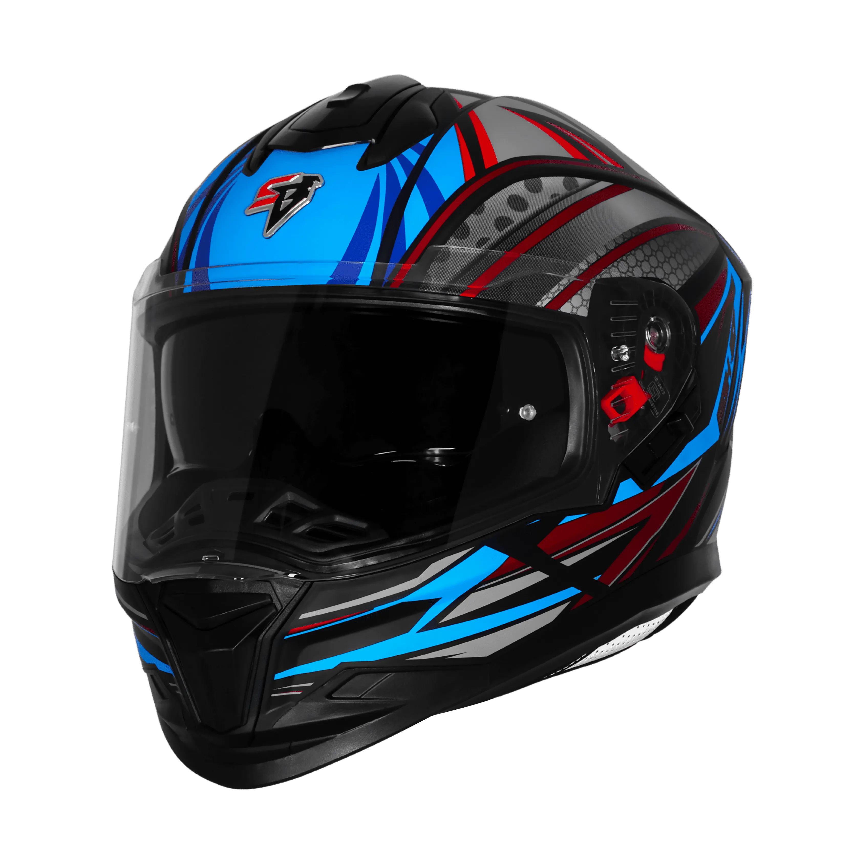 STEELBIRD SBH-57 ISS FIGHTER F12 MATT BLACK/JAZZ BLUE/RED FOIL C/V 600 MM WITH EXTRA CHROME VISOR STEELBIRD SBH-57 ISS FIGHTER F12 MATT BLACK/JAZZ BLUE/RED FOIL C/V 600 MM WITH EXTRA CHROME VISOR