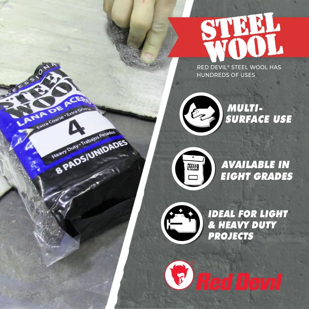 RED DEVIL Steel Wool Pads, Multiple Grades