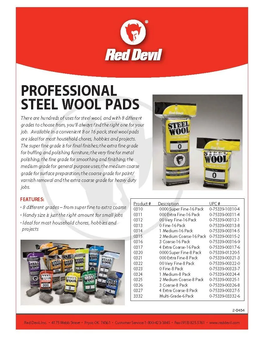 RED DEVIL Steel Wool Pads, Multiple Grades