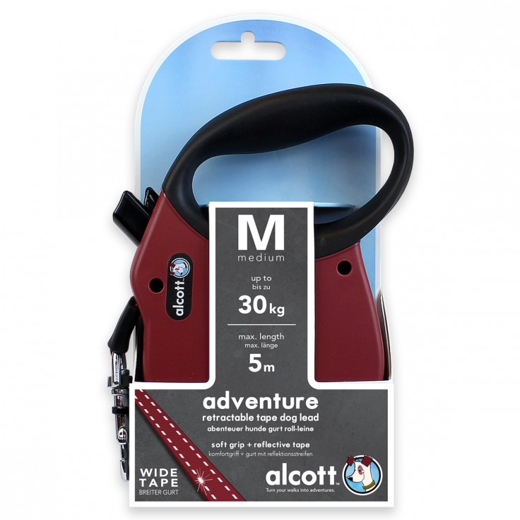 ALCOTT ADVENTURE RETRACTABLE LEASH, 5 M - MEDIUM - RED ALCOTT ADVENTURE RETRACTABLE LEASH, 5 M - MEDIUM - RED