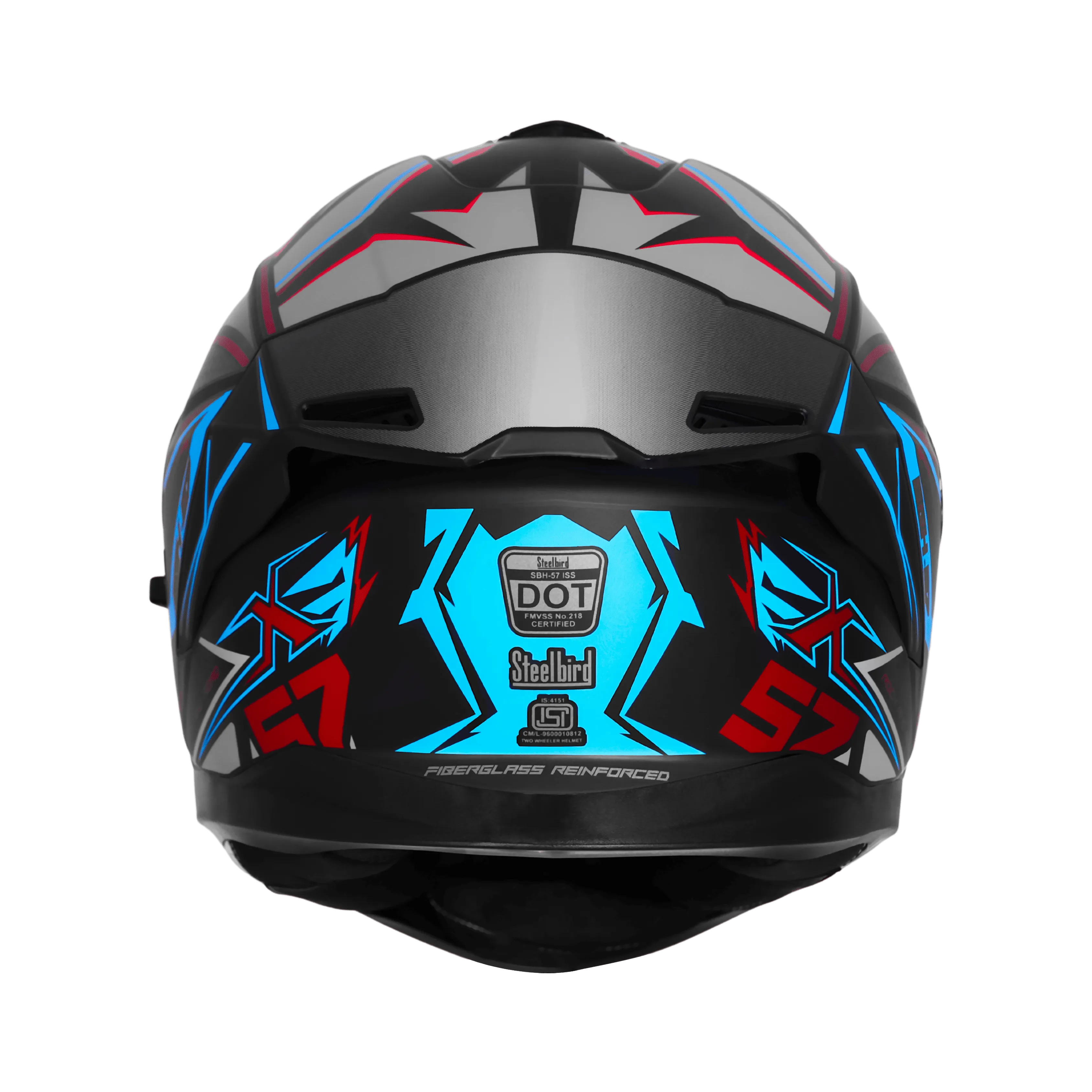 STEELBIRD SBH-57 ISS FIGHTER F12 MATT BLACK/JAZZ BLUE/RED FOIL C/V 600 MM WITH EXTRA CHROME VISOR STEELBIRD SBH-57 ISS FIGHTER F12 MATT BLACK/JAZZ BLUE/RED FOIL C/V 600 MM WITH EXTRA CHROME VISOR