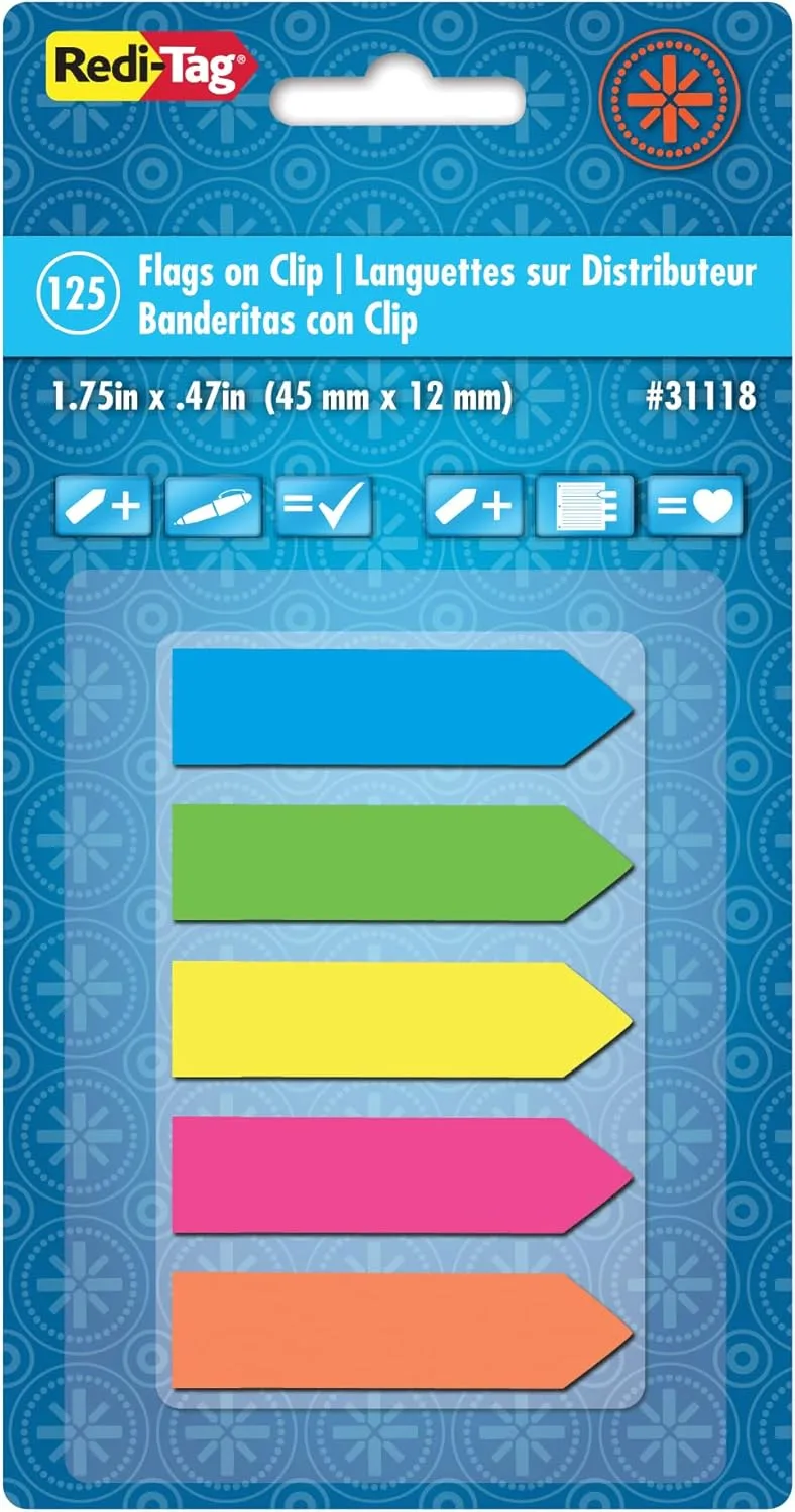 Redi-Tag 5-Color Arrow Flags in Handy Clip-On Holder, 125 Flags per Pack