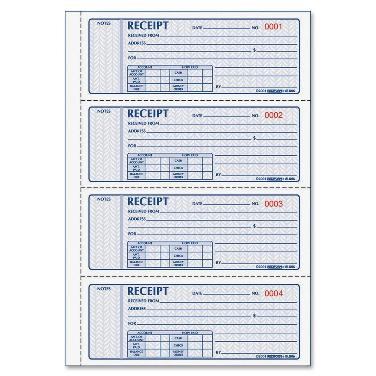 Rediform Money Receipt Book, 3-Part Carbonless, 100 Numbered Sets (8L808)
