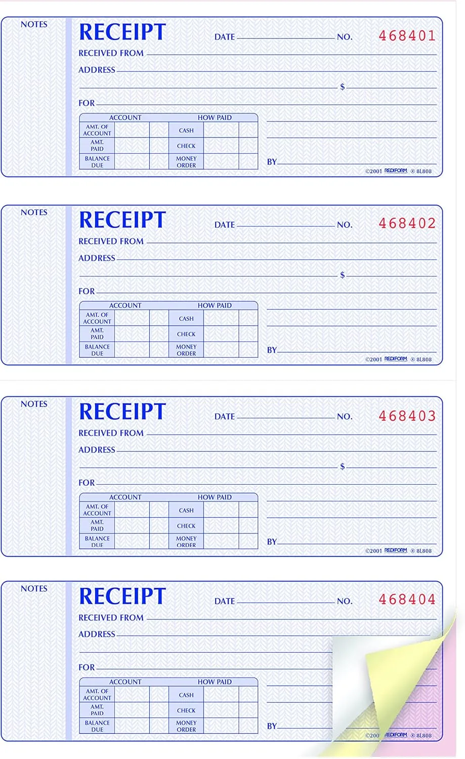 Rediform Money Receipt Book, 3-Part Carbonless, 100 Numbered Sets (8L808)