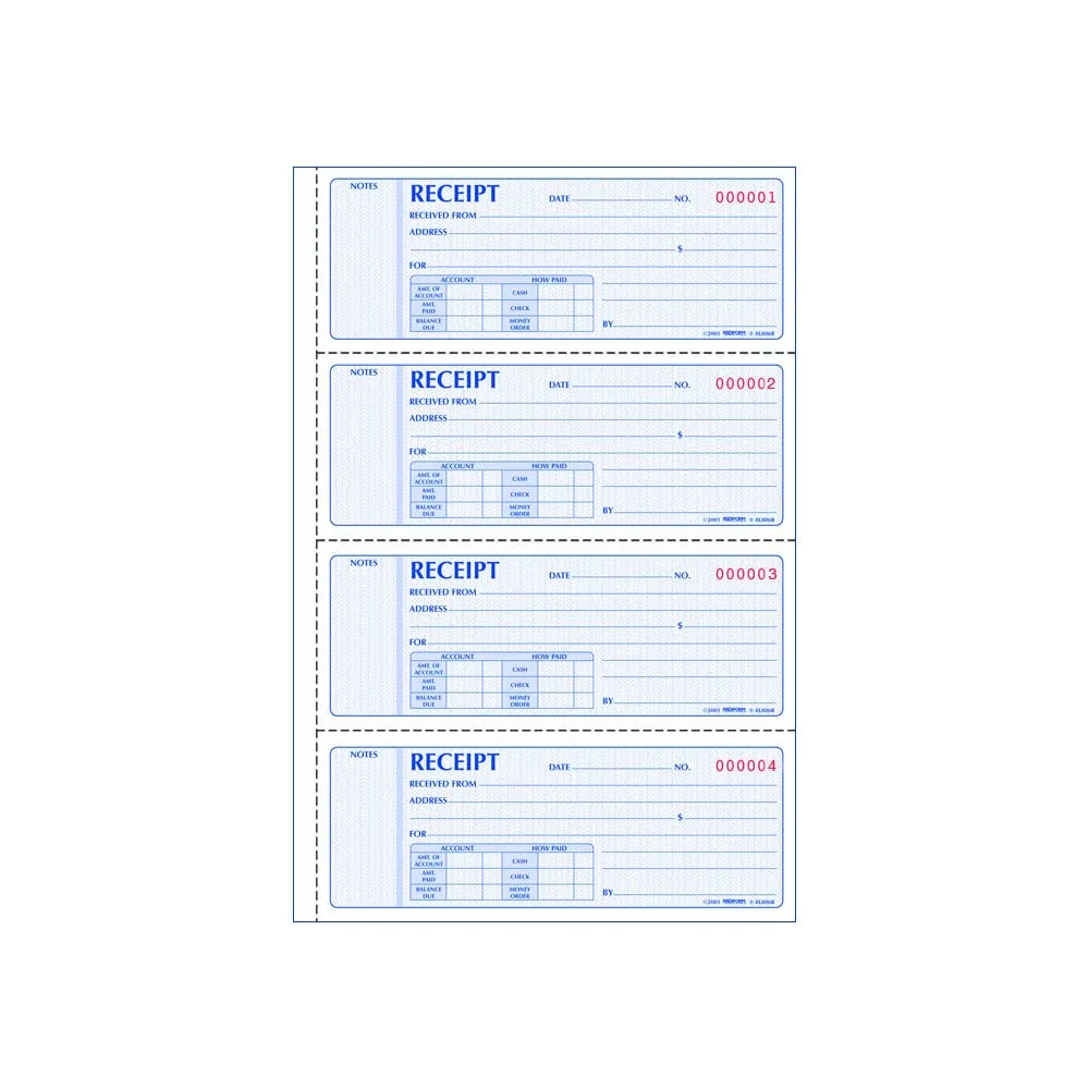 Rediform FormGuard Money Receipt Book, 3-Part Carbonless, 4x100 Receipts, 7 5/8 x 8 1/2 in (8L808R)