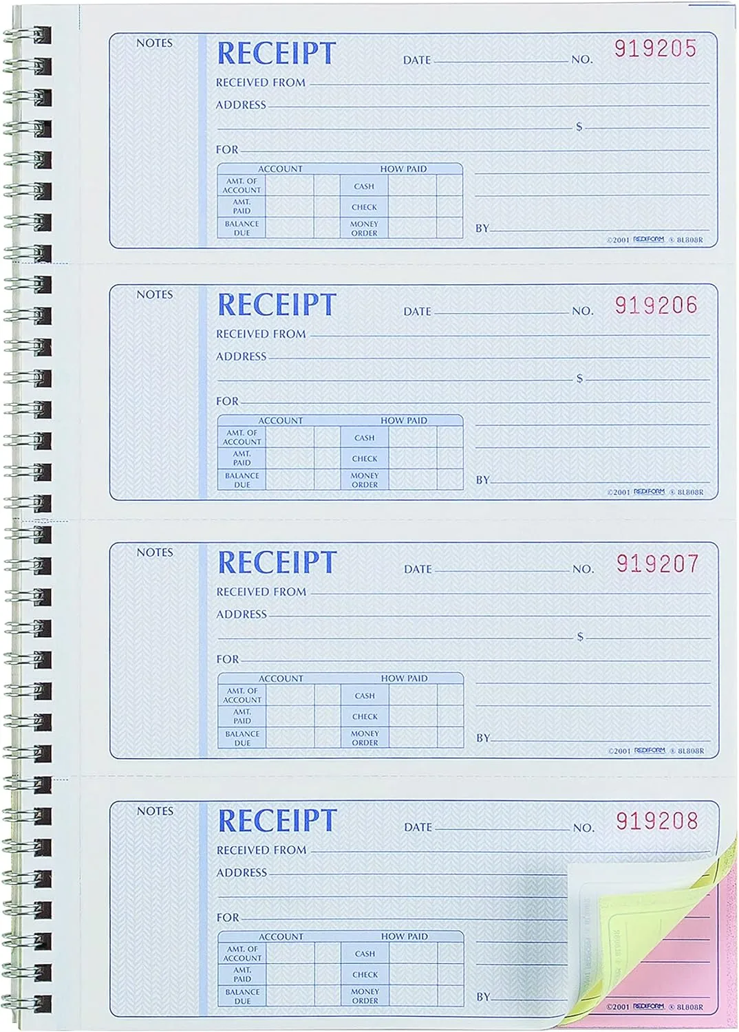 Rediform FormGuard Money Receipt Book, 3-Part Carbonless, 4x100 Receipts, 7 5/8 x 8 1/2 in (8L808R)