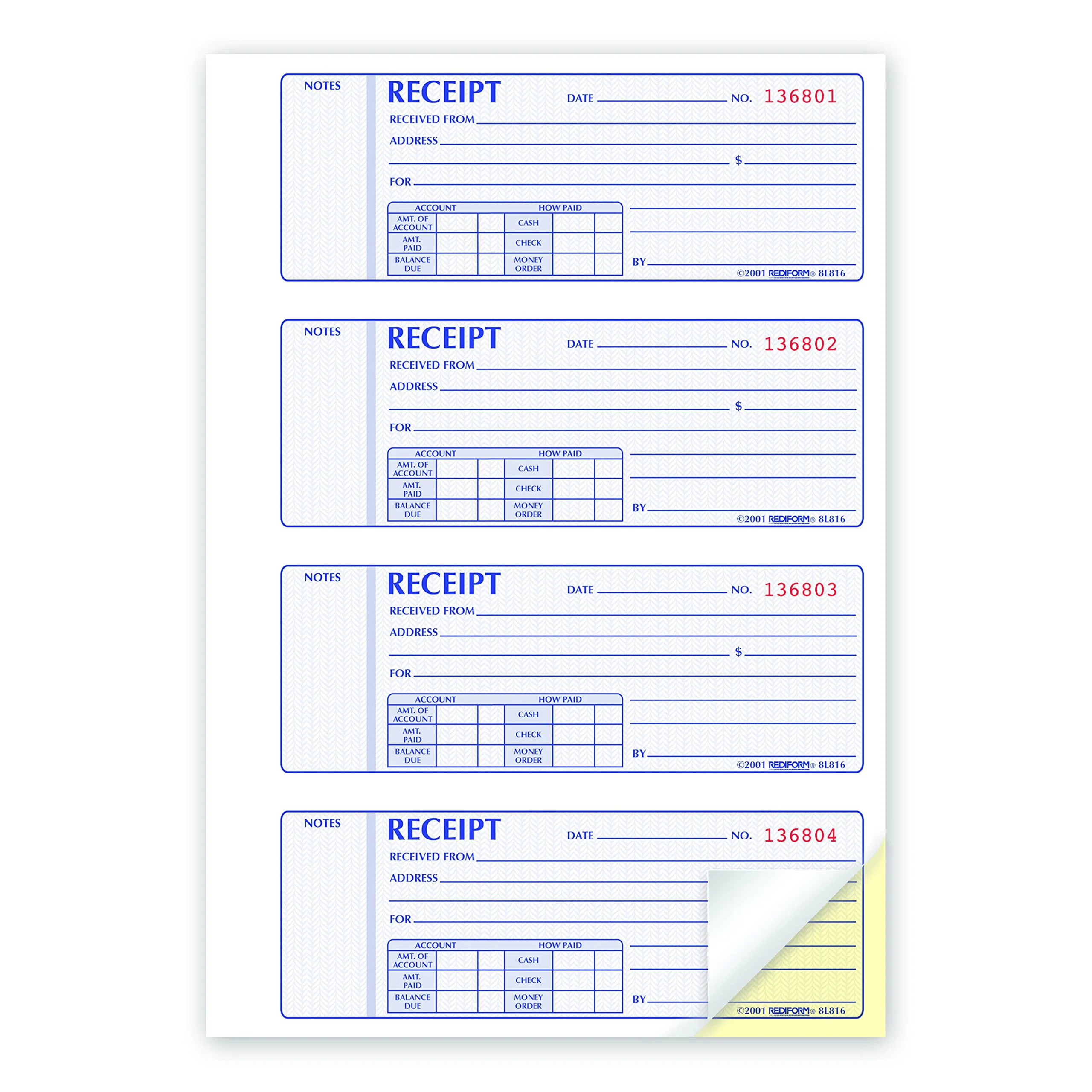 Rediform MRediform Money Receipt Collection Forms, 2-Part, Carbonless, 7in x 2 3/4in, Set Of 400