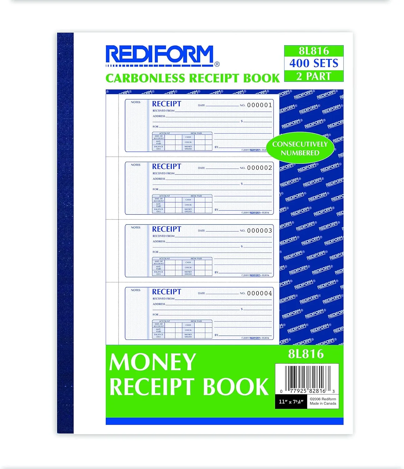 Rediform MRediform Money Receipt Collection Forms, 2-Part, Carbonless, 7in x 2 3/4in, Set Of 400