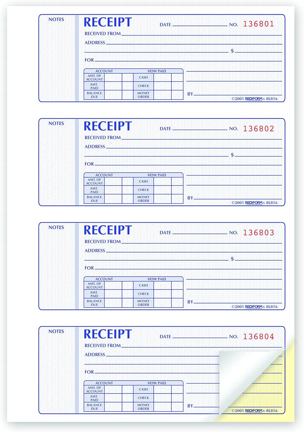 Rediform MRediform Money Receipt Collection Forms, 2-Part, Carbonless, 7in x 2 3/4in, Set Of 400