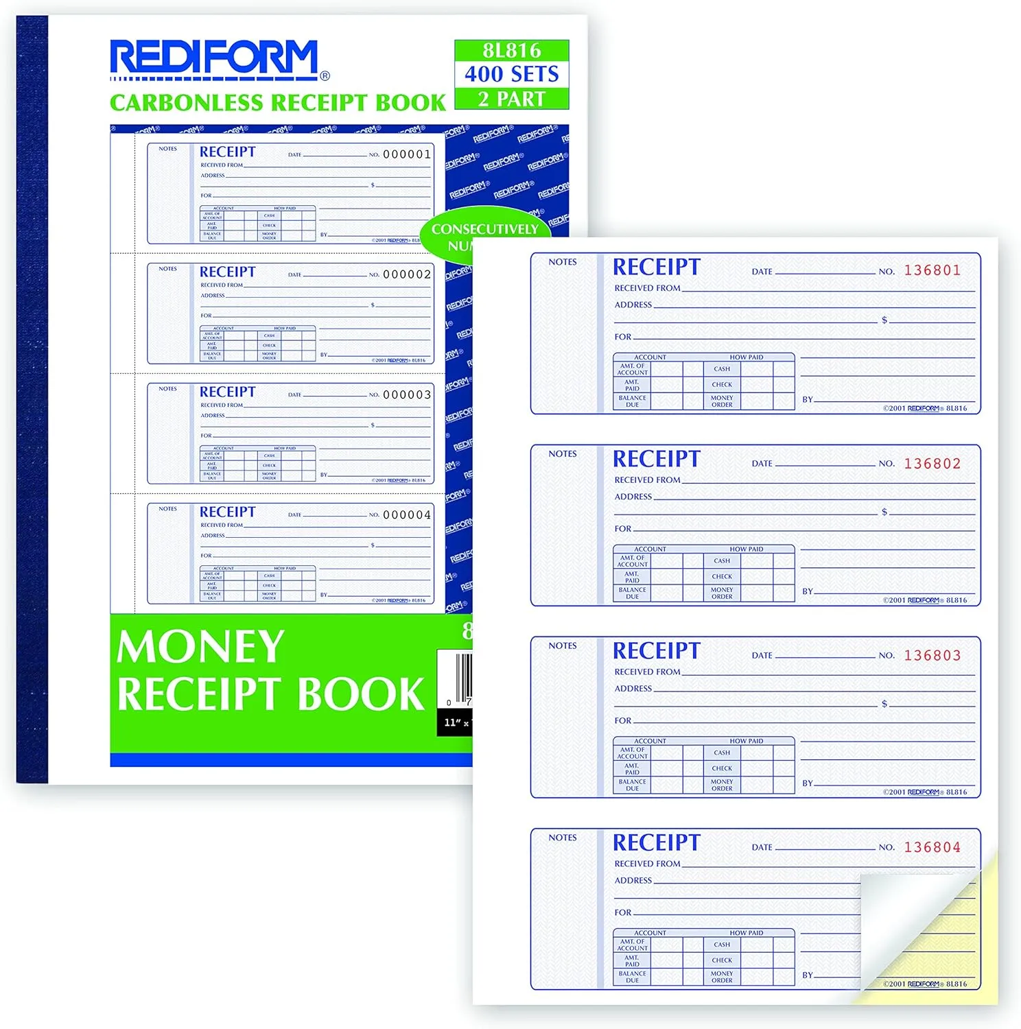 Rediform MRediform Money Receipt Collection Forms, 2-Part, Carbonless, 7in x 2 3/4in, Set Of 400