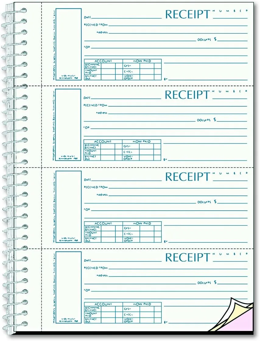 Rediform S16444WCL Spiralbound Unnumbered Money Receipt Book, 7 x 2 3/4, Three-Part, 120 Sets/Book