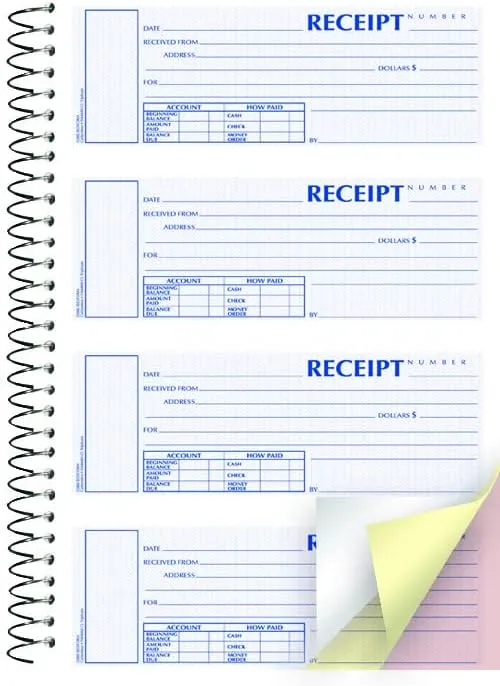 Rediform S16444WCL Spiralbound Unnumbered Money Receipt Book, 7 x 2 3/4, Three-Part, 120 Sets/Book