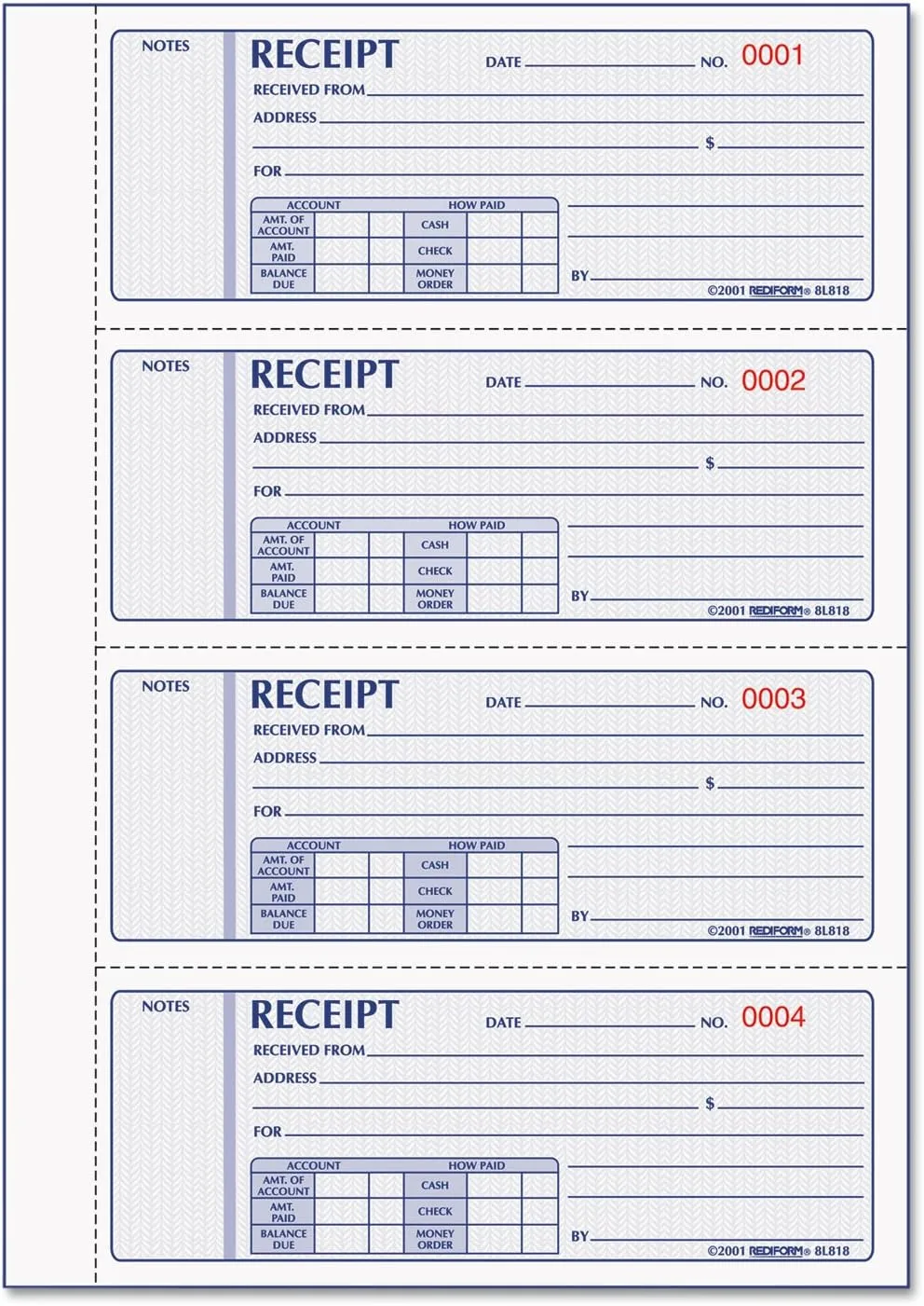 Rediform Money Receipt Book, Hardbound, 3-Part Carbonless, 2.75 x 7, 200 Forms
